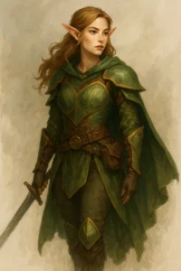 Sword-wielding female elf character art