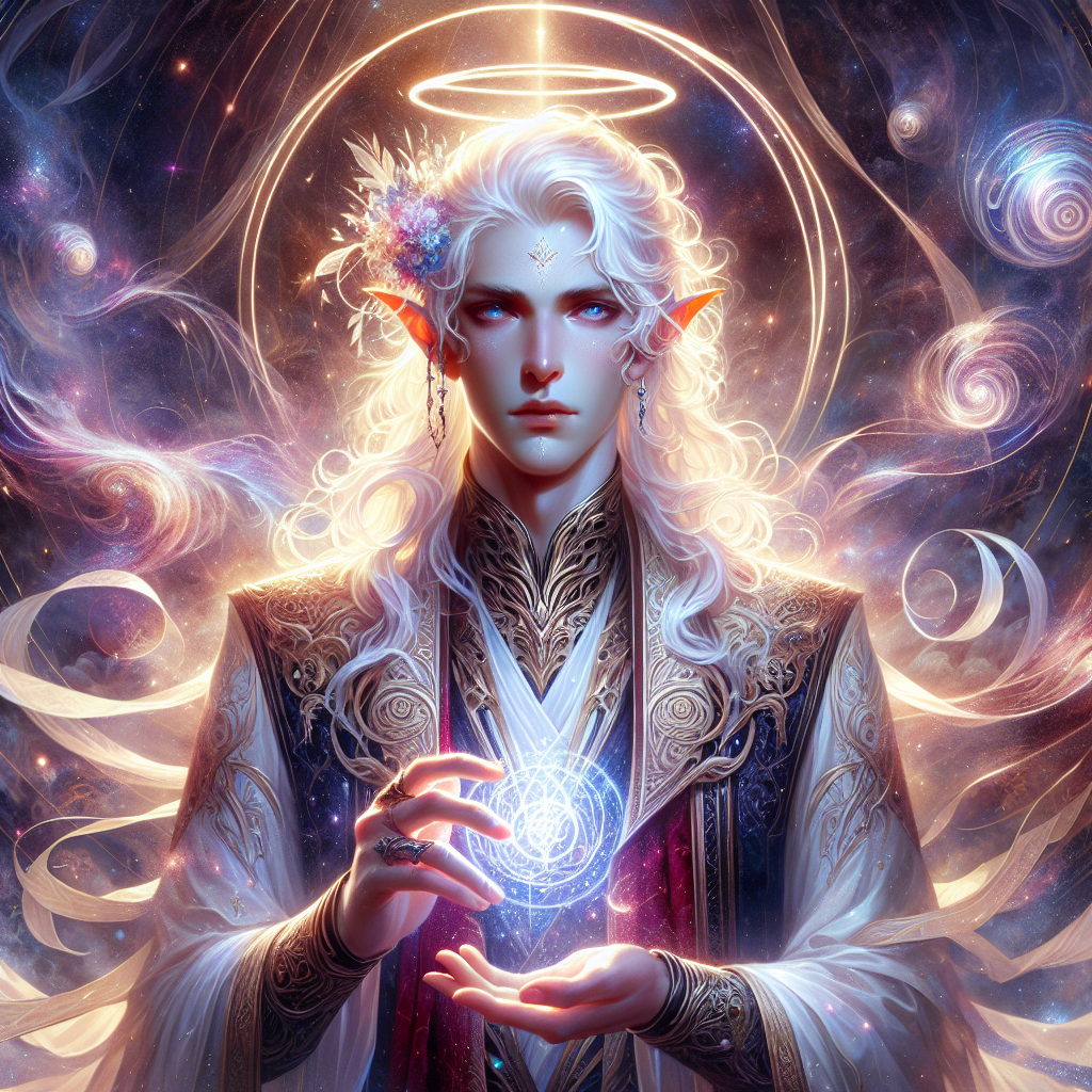 Fantasy Aasimar character illustration for Aasimar name generator